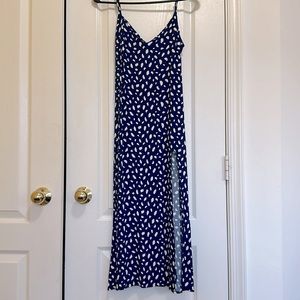 Blue Reformation midi dress, with a fun side slit. Straps are adjustable.